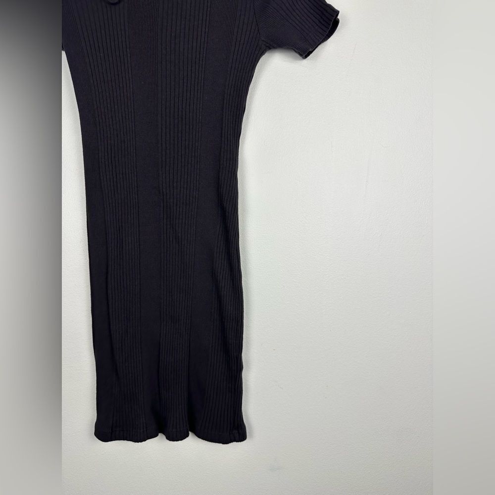 Monrow Women's Black Ribbed Short Sleeve Cutout Mini T-Shirt Dress Size XS - Picture 5 of 10